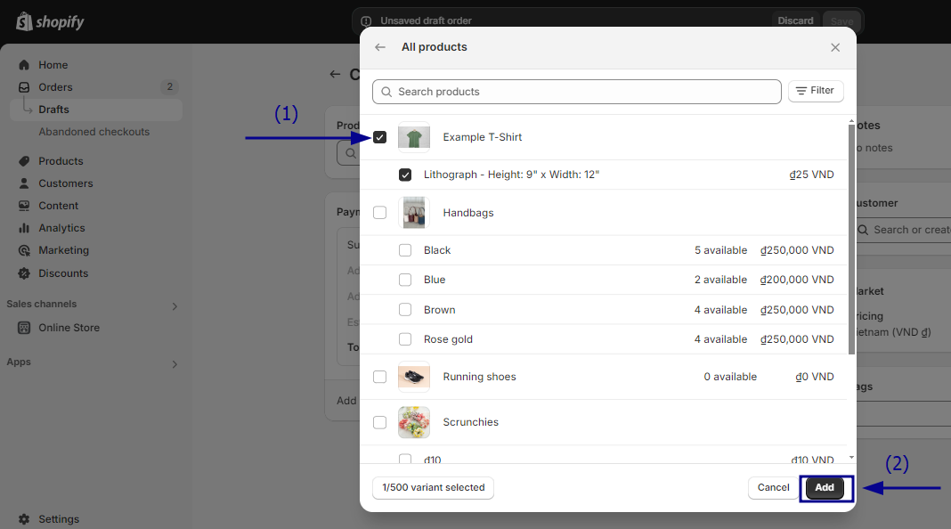 Search for and select the products you want to add